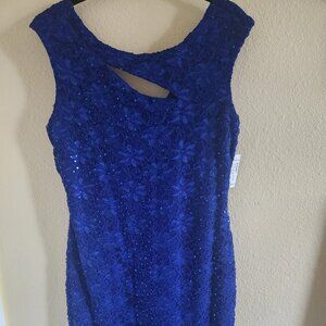 ROZ & ALI - Blue Floral Sequin Designer Dress Size 14